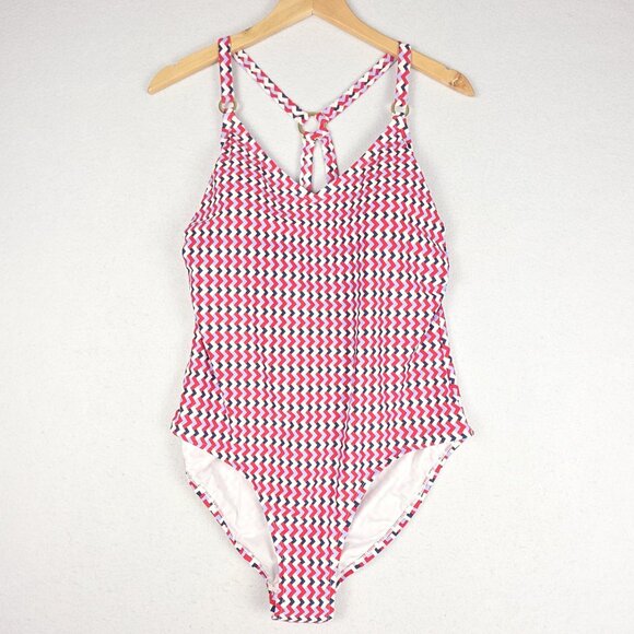 NWT Kona Sol Women One-Piece Swim 16 Red White Blue Gold Ring CrisCross Adjust - Picture 2 of 16
